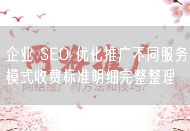 企业 SEO 优化推广不同服务模式收费标准明细完整整理
