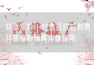 抖音涨粉｜付费投放控制费抖音涨粉预算实操指南