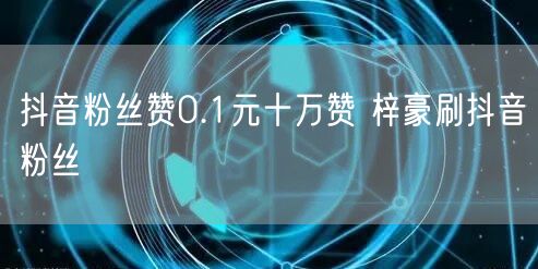 抖音粉丝赞0.1元十万赞 梓豪刷抖音粉丝